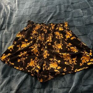 SHEIN Black and Yellow Floral High Waist Shorts
